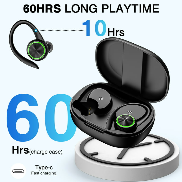 Wireless Earbuds Bluetooth Headphones 60hrs Play Back Waterproof Sport  Earphones with LED Display Over-Ear Buds with Earhooks Built-in Mic Headset  for