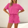 thumbnail image 4 of FRSASU 2 Piece Pajamas Set for Women Short Sleeve Shirt with Shorts Sleepwear Set Comfy Loungewear Pj Sets Hot Pink, 4 of 8