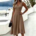 thumbnail image 5 of ClodeEU Women's V Neck Sleeveless Wide Strap Midi Dress,Elegant Tunic Swing Dress Brown,Women's Plus L, 5 of 6