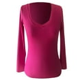 thumbnail image 3 of MHFRRA Camiseta de Manga Larga Acanalada, Ajustada, con Cuello En V, Informal, Elástica, Suave y Cómoda, Básica para Uso Diario Rosa Fuerte, 3 of 4