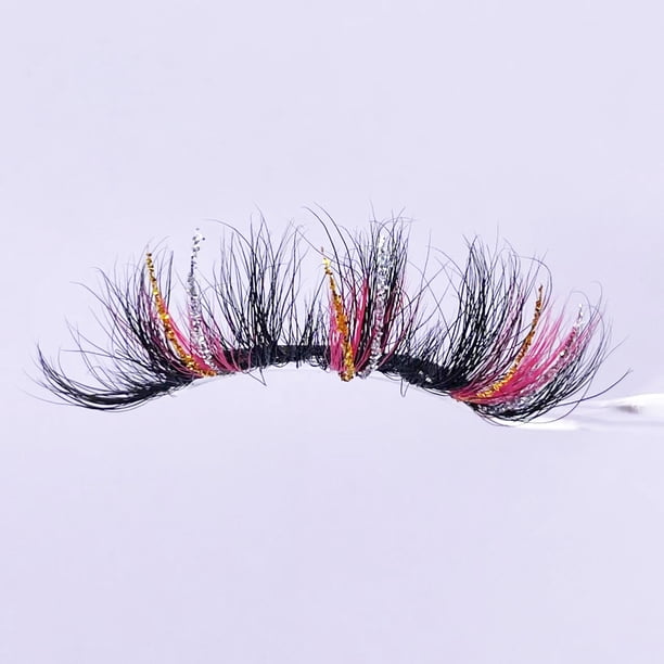 Zhuge Pestañas de colores, pestañas de visón con brillo, pestañas postizas rizadas largas y gruesas de estilo ojo de gato y zorro, 3 pares (45A-555CS)