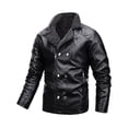 thumbnail image 1 of Chaqueta de cuero con cuello vuelto para hombre, color negro vintage, 1 of 6