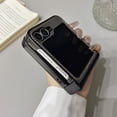 thumbnail image 2 of Vintage PU Leather Case for Samsung Galaxy Z Flip 7, with Hinge Protection, Rotating Magnetic Ring Kickstand, Slim Drop-Proof Hard PC Phone Cover, Classic Style Protective Case, Black, 2 of 7