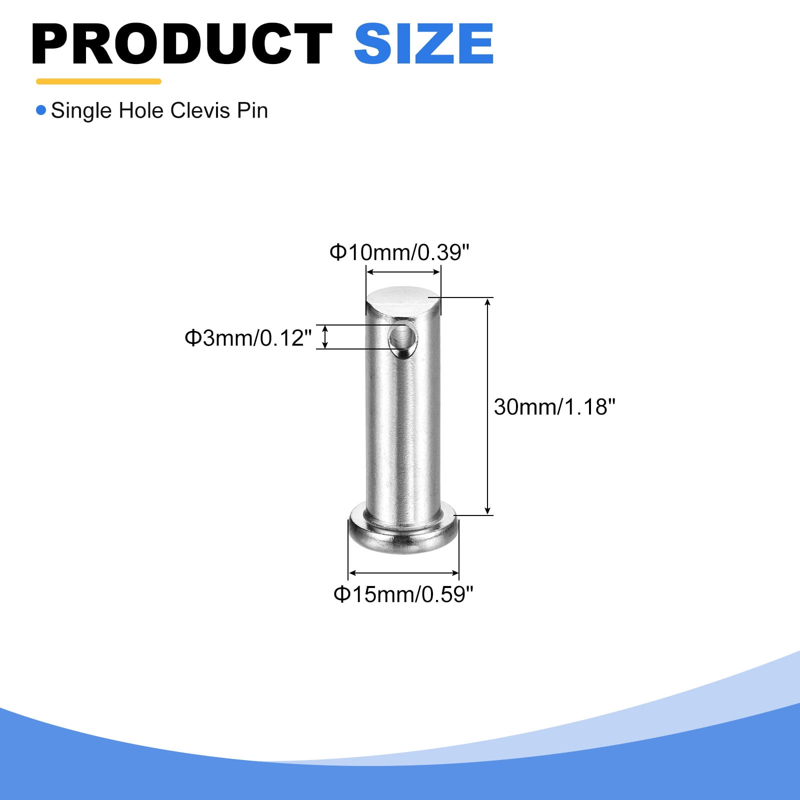 20Pcs M10 x 30mm Single Hole Clevis Pins, 304 Stainless Steel Flat Head Pin