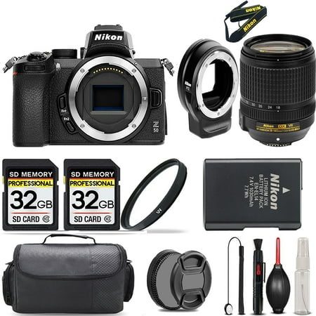 Nikon Z50 Mirrorless Camera + 18-140mm f/3.5-5.6G Lens +FTZ Adapter+ UV Filter + 64GB + Handbag And More!