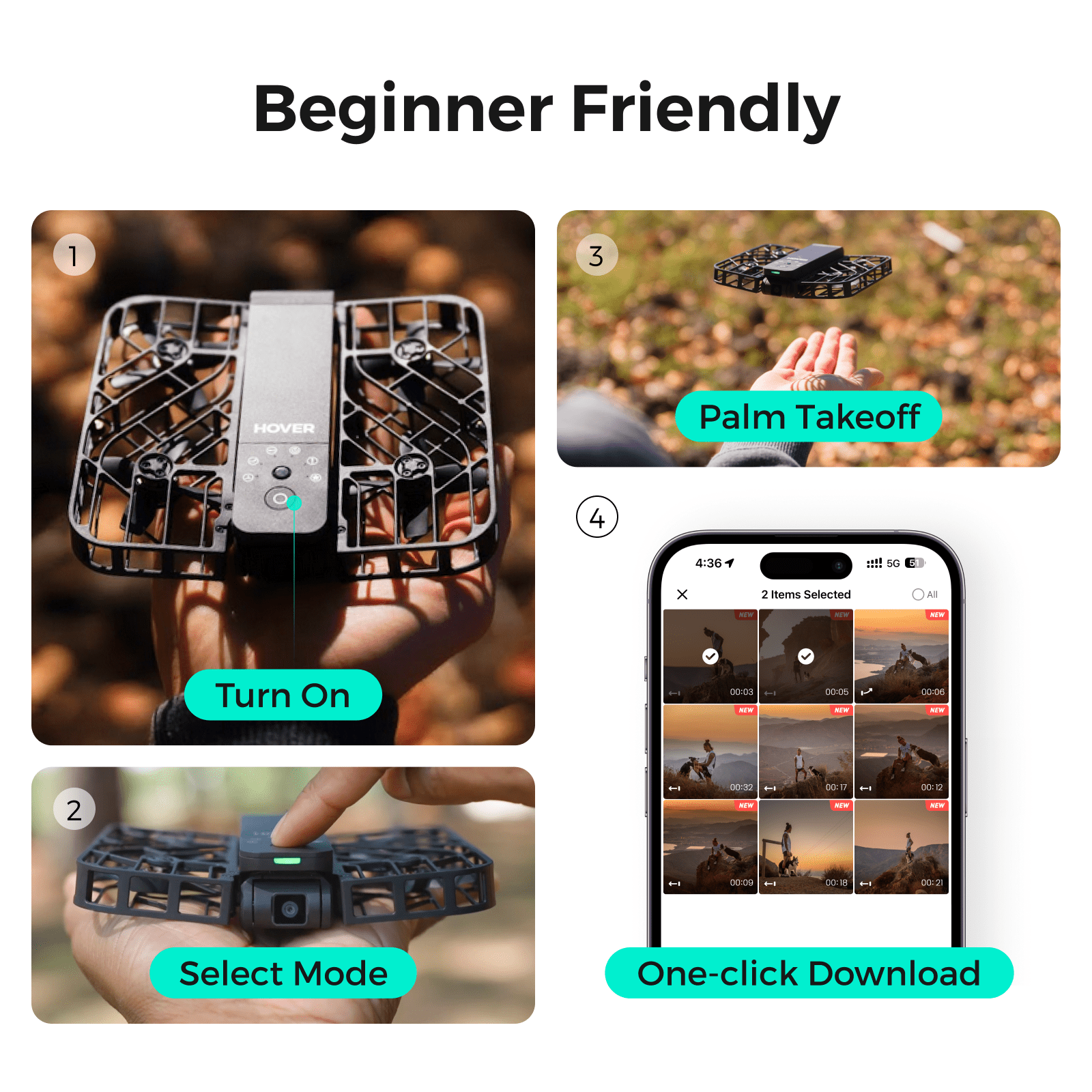 HOVERAir X1 Self Flying Camera Foldable Pocket Drone with Palm Takeoff Black (Exclusive Combo)
