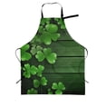 thumbnail image 2 of Green Clovers Wood Adjustable Apron with 2 Pockets, St Patrick's Day Chef Bib Gift for Kitchen Cooking BBQ, 2 of 7