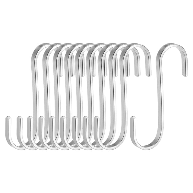 Ganchos en S planos de acero inoxidable de 3" para cocina y oficina, múltiples usos, 10 piezas