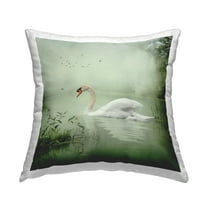 Stupell Industries Swan's Sanctuary Misty Lake Decorative Printed Throw Pillow Design by Kelley Parker.