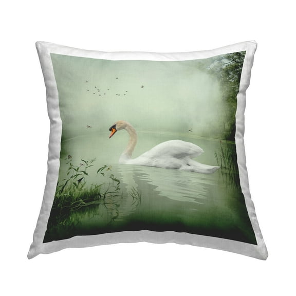 Stupell Industries Swan's Sanctuary Misty Lake Decorative Printed Throw Pillow Design by Kelley Parker.