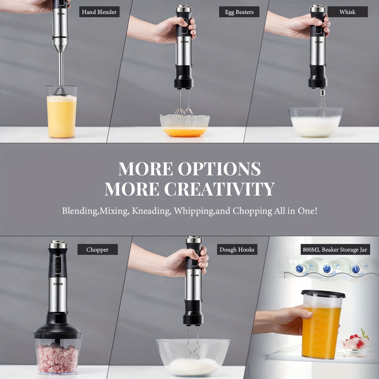 1000W 7-in-1 Immersion Blender Handheld - 20 Speed with Turbo Mode, Titanium Scratch-Resistant Blades, Includes Dough Hooks, Egg Beaters, Whisk, 800ml Beaker & 600ml Chopper, BPA-Free
