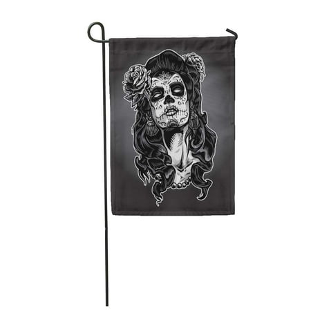 KDAGR Gray Tattoo Woman Sugar Skull Face Paint Dead Day Garden Flag Decorative Flag House Banner 12x18 (Best Face Paint For Sugar Skull)