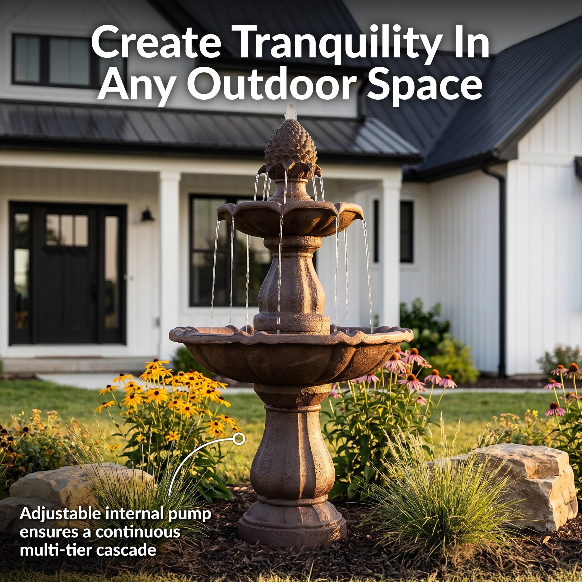 Sunnydaze Curved Plinth Traditional Polyresin Outdoor Water Fountain