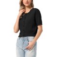 thumbnail image 4 of INSPIRE CHIC Summer Short Sleeve Cardigans Sweater Casual Cable Knit Button Down Crewneck Lightweight Sweater Tops XS Black, 4 of 6