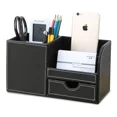 thumbnail image 1 of Estructura de madera de cuero multifunción escritorio organizador de papelería caja de almacenamiento bolígrafo/lápiz, teléfono celular, tarjetas de presentación comercial soporte de, 1 of 5