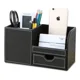 thumbnail image 1 of Organizador de escritorio multifunción de cuero con estructura de madera, caja de almacenamiento para lápices, bolígrafos, teléfonos celulares, tarjetas de presentación comerciales, soporte, 1 of 5