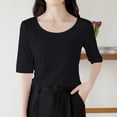 thumbnail image 2 of fatyb Women's Casual T Shirts Half Sleeve Round Neck Basic Tee Shirts Solid Color Womens Comfy Blouses, 2 of 3