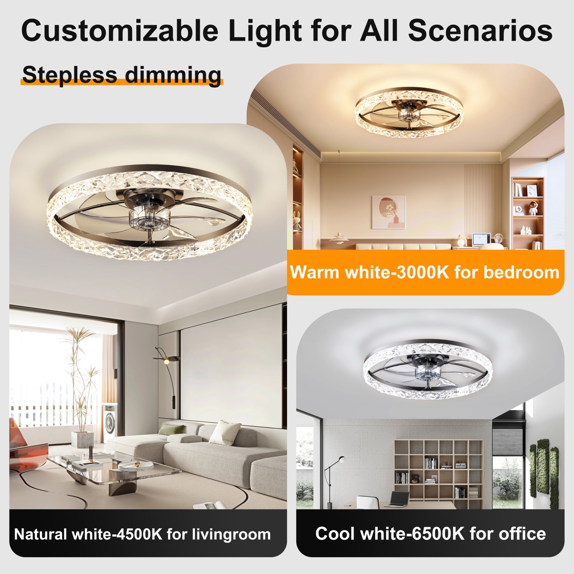 Leumius 23.6" Ceiling Fans with Lights Remote and APP Control, Dimmable 3-Color and 6-Speed quiet DC Motor, Ceiling Fan for Living Room Bedroom Black