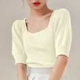 thumbnail image 2 of Women's French Square Neck Short Sleeve Blouse Summer Fashion Tshirt Casual Comfortable Soft Breathable Top, 2 of 2