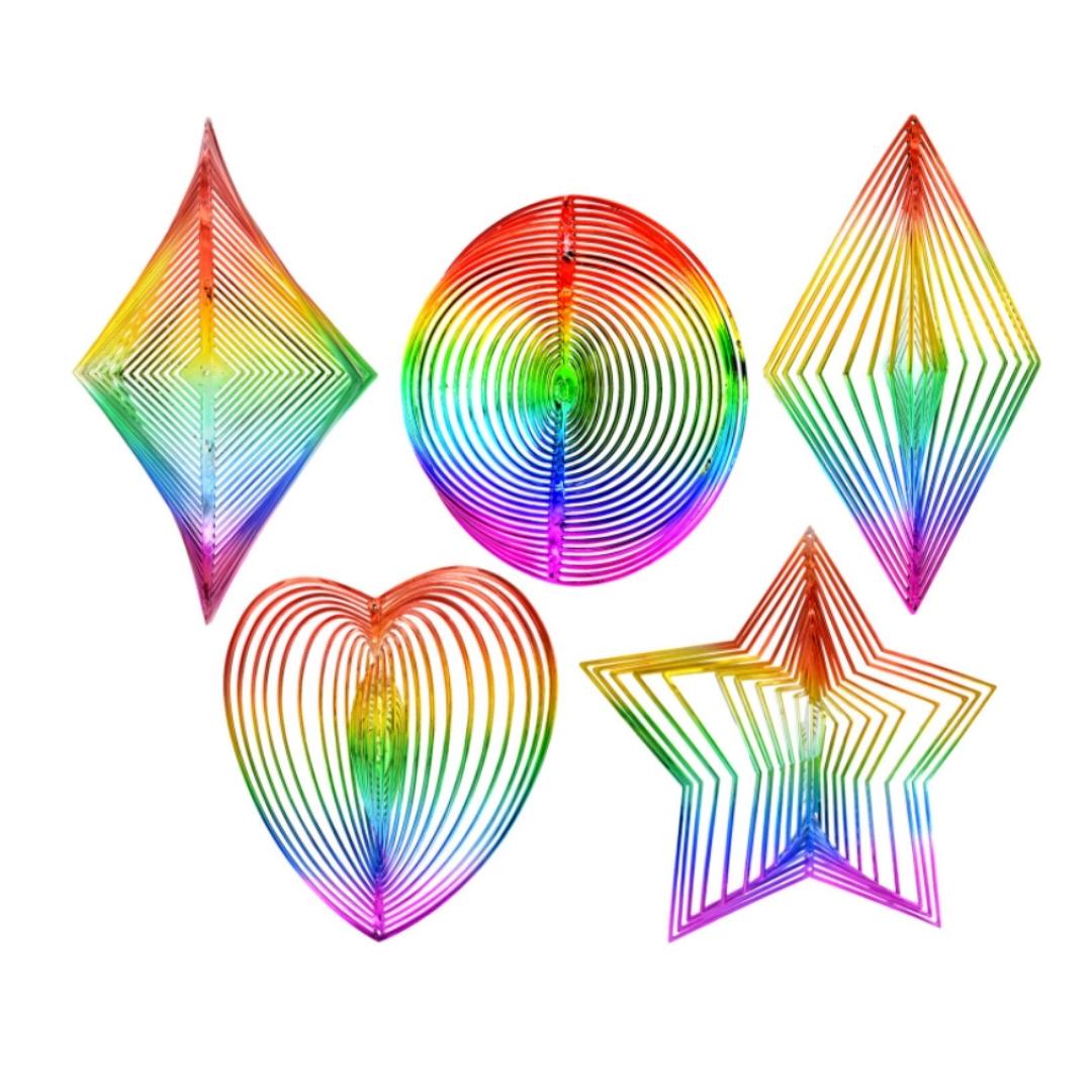 Rainbow Colored Plastic Wind Twisters, Assorted 3D Wind Spinner Garden