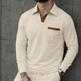 thumbnail image 4 of Mens Shirts, Men's Casual Shirts Classic Long Sleeve Basic Button T-Shirt Lapel Lightweight Fall Golf Tops with Pocket Khaki S, 4 of 6