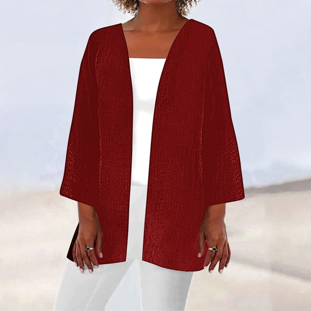 Cárdigan para mujer, de verano y otoño, de color liso, de manga larga, holgado, informal, para cubrirse