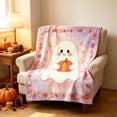 thumbnail image 3 of Cute Ghost Pumpkin Polyester Throw Blanket, Lightweight Soft Multi‑Purpose Cover, Festive Halloween Textile, Decor Accessory for Sofa Bed Living Room Holiday Home Styling, 3 of 8
