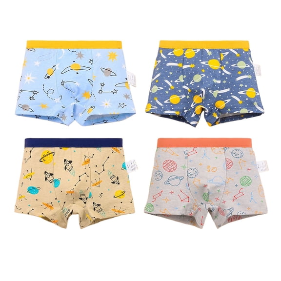 lnmuld Boys Boxer Briefs 4 Pack, Kids Underwear Space Planet Star Print, Soft Cotton Breathable Underpants for Boys Size:6-7 Years