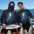 thumbnail image 7 of SEANATIVE Men's Sun Hoodie for Fishing, Long Sleeve Shirt UV Protection Cooling Full Coverage Fishing Pullover Top with Built-in Face Mask, S, Deer Cross Moon Forest Pattern Blue Black, 7 of 7