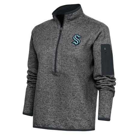 Women s Antigua Heather Charcoal Seattle Kraken Team Logo Fortune Quarter-Zip Jacket