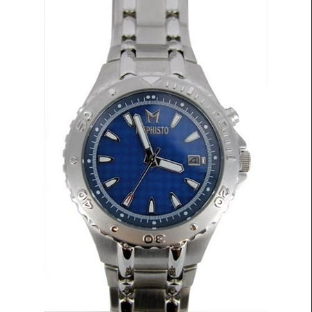 $485 Mephisto Men's All Stainless Steel Water Resistant Blue Face Watch