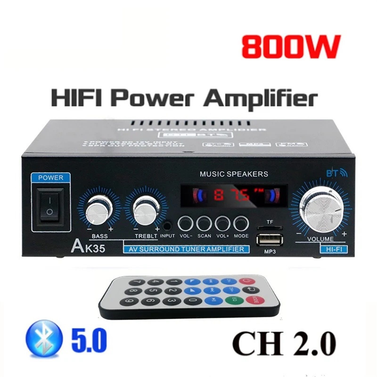HiFi Digital Amplifier AK35 Amplifiers MP3 Channel 2.0 Sound Amplifier AMP Support For Home Car MAX 400W*2 ,Bass Treble Control