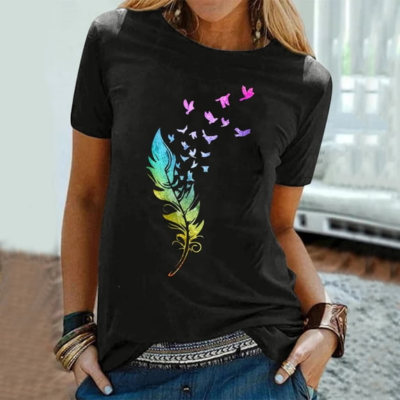 DondPO Tshirts for Women,Graphic Tee Women Shirt Casual Stylish Top Shirts Short Sleeve Shirts,Summer Tops for Women 2024,Deal Of The Day Black L
