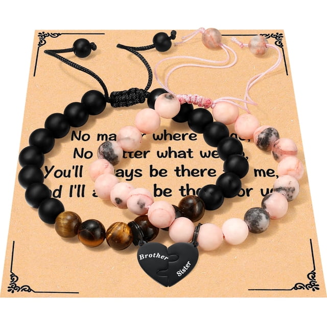 Juego de pulseras Ralukiia Brother and Sister Heart Stone, 2 unidades