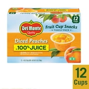 DEL MONTE Diced Peaches FRUIT CUP Snacks, 100% Juice, 12 Pack, 4 oz