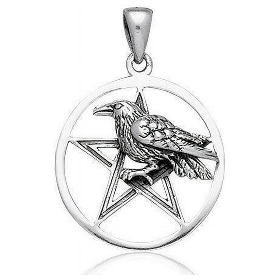 Raven Pentacle 925 Sterling Silver Pendant Animal Totem Pagan Wiccan Jewelry