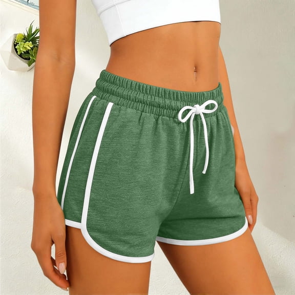 Binmer Women's Drawstring Elastic Waist Athletic Shorts,Casual Loose Fit Summer Workout Running Shorts with Pockets Army Green,Women's Plus L