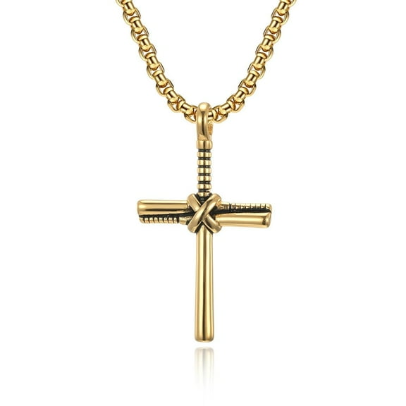 14K Yellow Gold  Baseball Bat Cross Necklace European And American Style Baseball Sports Fan Cross Pendant