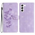 thumbnail image 1 of SaniMore Wallet Case for Samsung Galaxy S23 Plus 6.6" 2023, PU Leather Embossed Flower Shockproof [Card Slots + Cash Pocket + Removeable Wrist Strap] Kickstand Full Protective Business Shell, Purple, 1 of 11