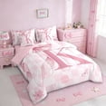 thumbnail image 2 of Erosebridal Pink Cute Coquette Bowknot 7pcs Bedding Comforter Set,First Letter K Queen Bedding Sets For Girly,Reversible pink, 2 of 7