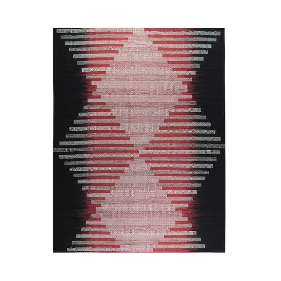 EORC VW29RD4X6 Hand-Knotted Wool Modern Flat Weave Rug, 4' x 6', Red/Black Area Rug
