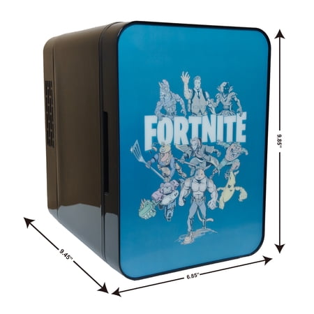 FORTNITE PEELY MINI FRIDGE 4L 6 CAN – PORTABLE GAMING COOLER, LENTICULAR PERSONAL REFRIGERATOR FOR DRINKS, SKINCARE, BEDROOM, OFFICE, BLACK