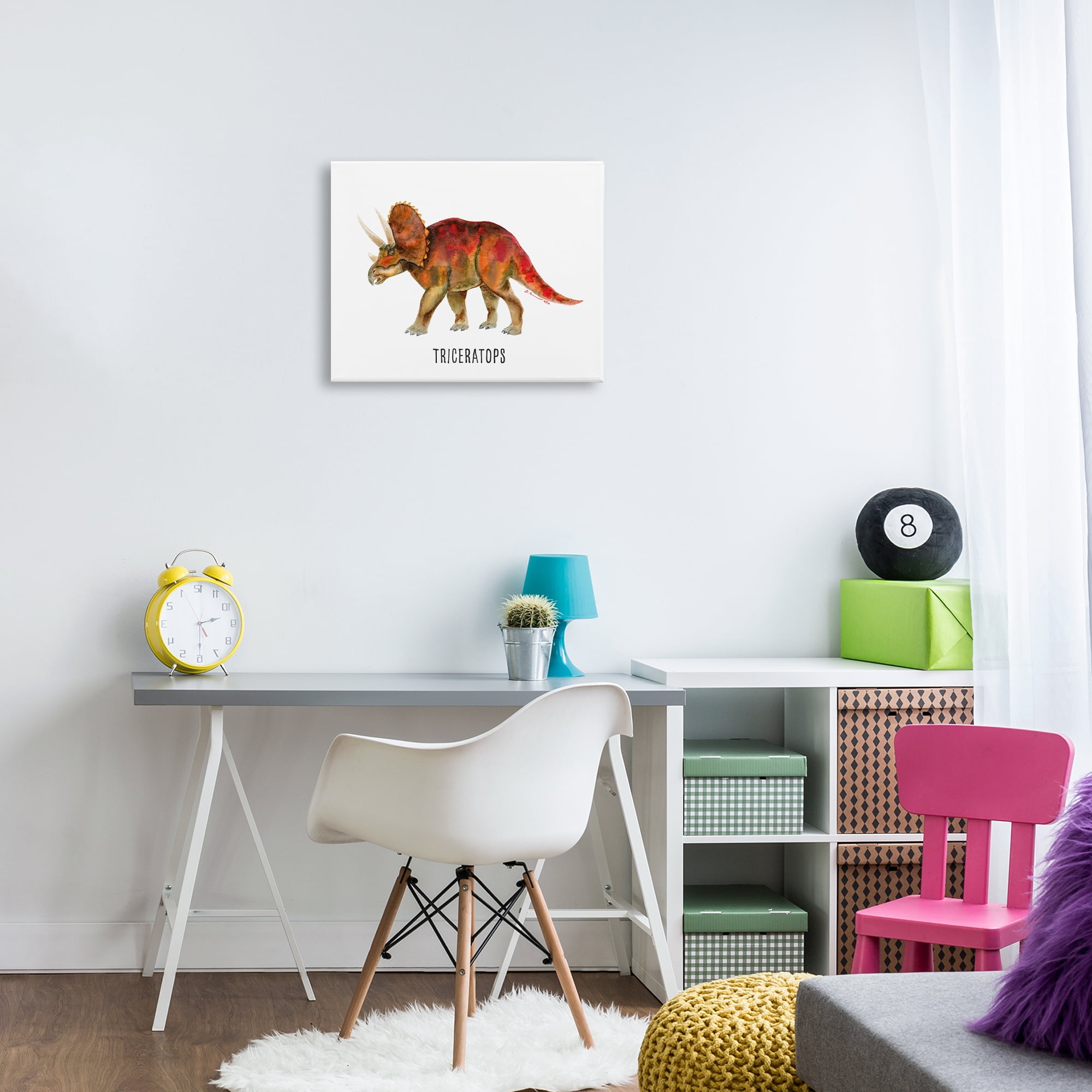 Stupell Industries Triceratops Dinosaur Learning Animals Painting Wrapped Canvas Art Print Wall Art, 20 x 16
