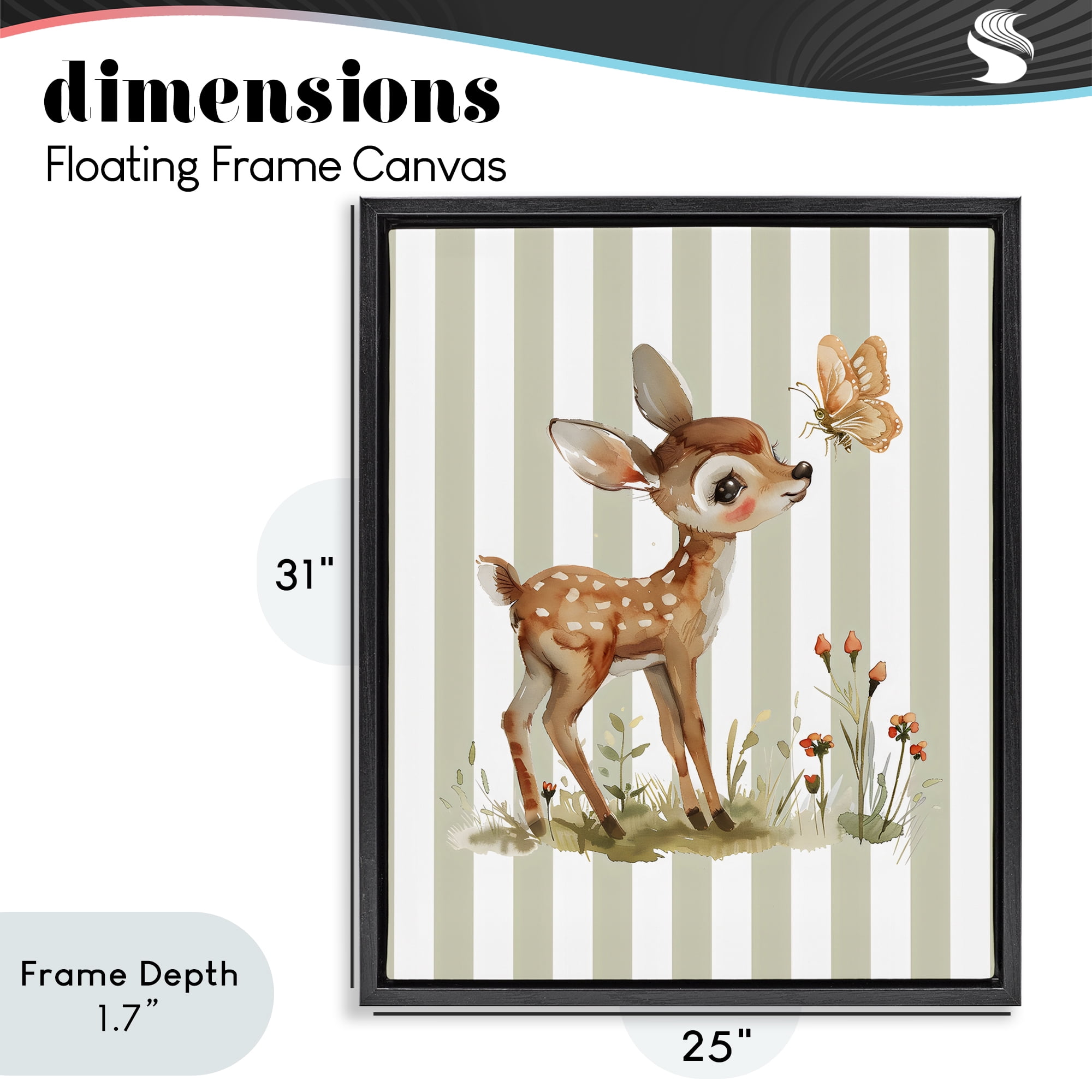 Stupell Industries Baby Deer with Butterfly Black Framed Floater Canvas Wall Art, design by LSR Design Studio