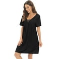 thumbnail image 3 of WBQ Women's Nightgowns V-neck Sleepwear Sleepshirts Sexy Lace Neck Pajama Shirts Short Sleeve Solid Nightdress Homewear,Black S-2XL, 3 of 7