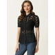 thumbnail image 4 of Camisa de encaje floral para mujer Blusa semitransparente de manga corta con botones Negro L, 4 of 5