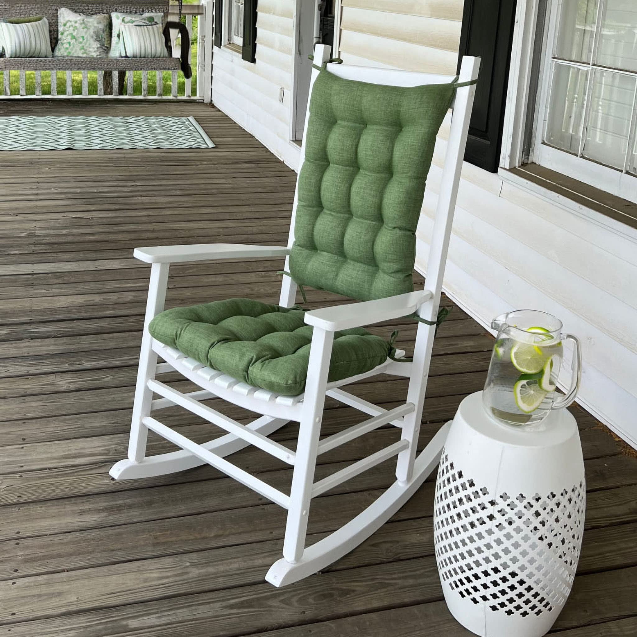 Barnett Home Decor Outdoor Rocking Chair Cushions – Rave Sage Green Solid, Extra-Large Set Seat 19x19 & Back 18x23, Fade & Weather Resistant Porch Rocker Cushions
