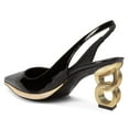 thumbnail image 4 of FSJ Women Special Gold Chain Slingback Pumps Chunky Heel Pointed Toe Slip On Sandals Dressy High Heel Casual Wedding Office Shoes Size 8 Black, 4 of 4