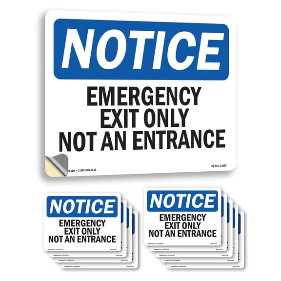 Emergency Exit Only Not An Entrance OSHA Notice Vinyl Decal Label 7 Inch x 5 Inch - 10 Pack