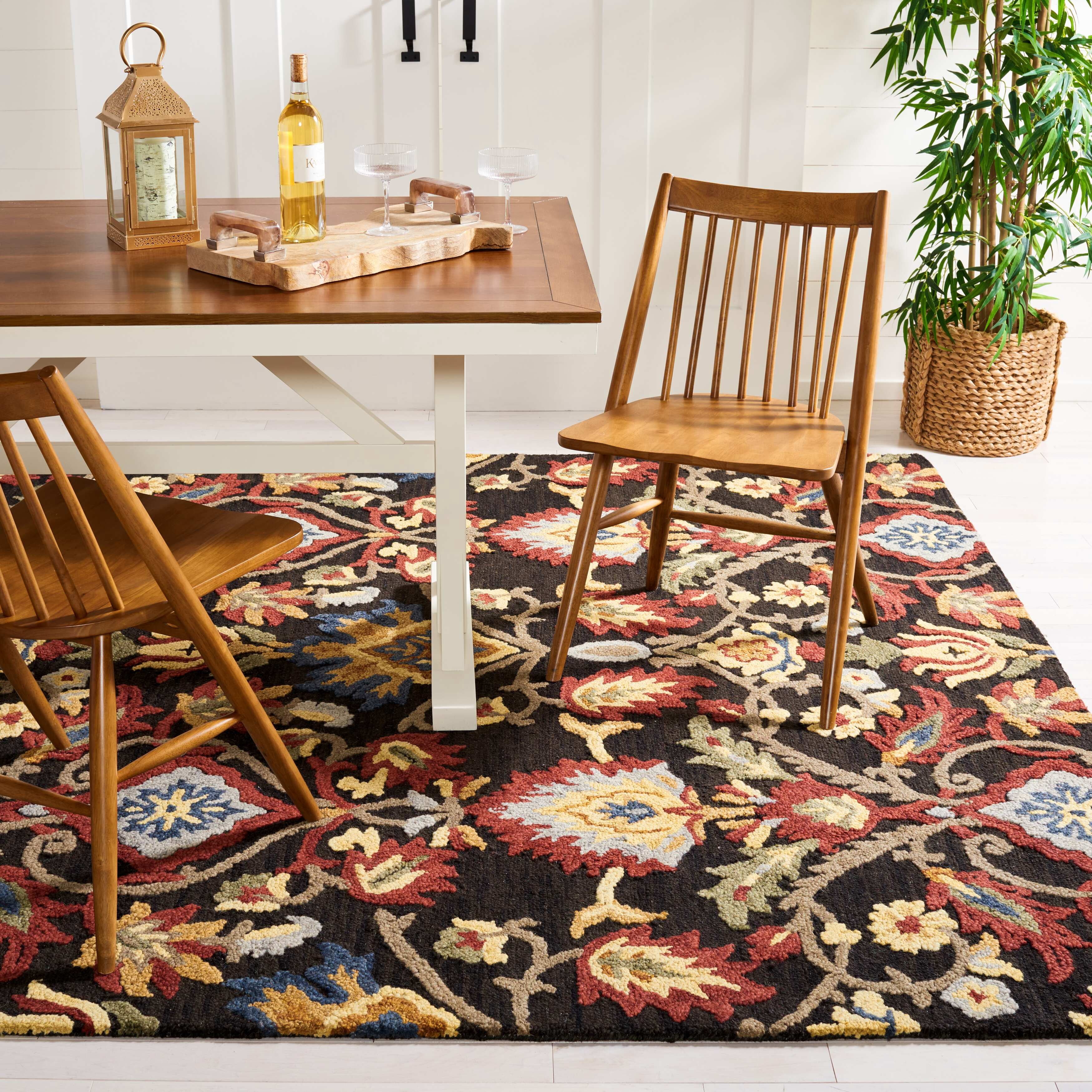 SAFAVIEH Blossom Lennon Floral Wool Area Rug, Charcoal/Multi, 11' x 15'